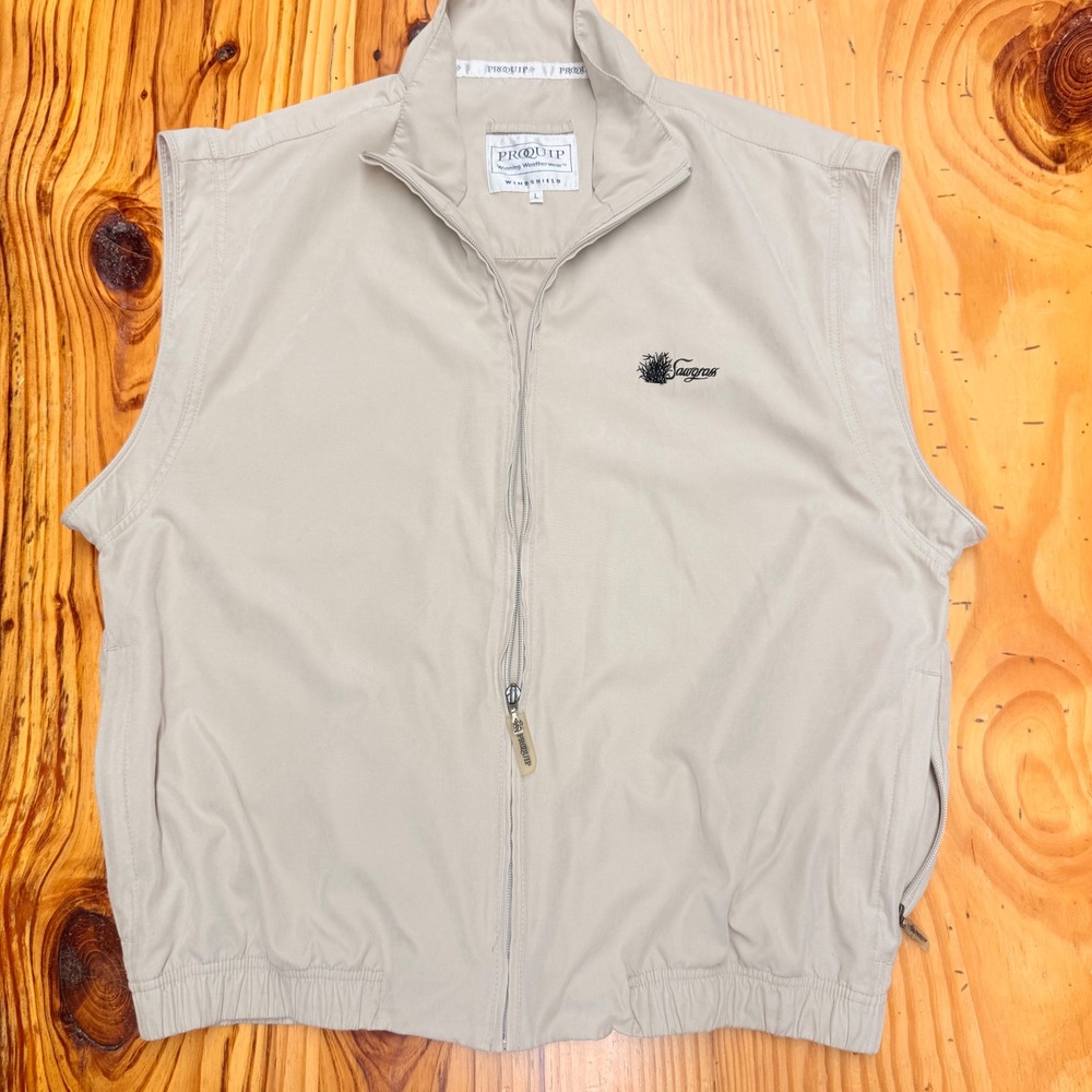 ProQuip Windshield Golf Vest Mens Large Beige Sawgrass Teflon Coated Full‎ Zip